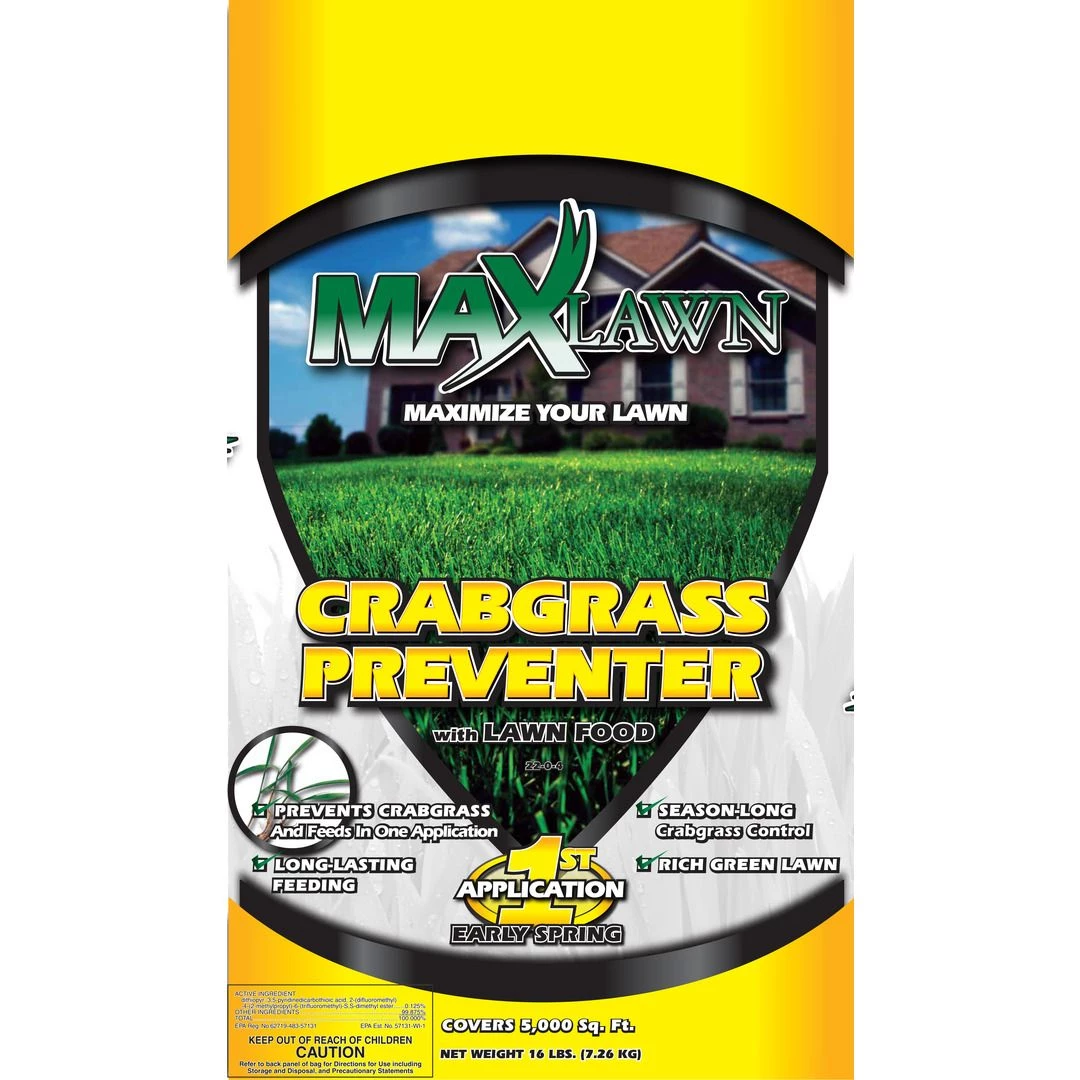 MaxLawn Crabgrass Preventer With Lawn Food 22-0-4 5,000 Sq FT Coverage, 720-2003, 16 LB 3 MaxLawn Crabgrass Preventer With Lawn Food 22-0-4 5,000 Sq FT Coverage, 720-2003, 16 LB