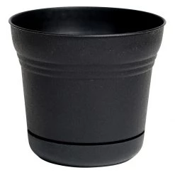 Bloem Saturn Planter with Saucer, Black, SP1000, 10 IN