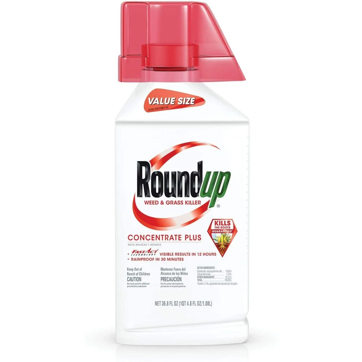 Roundup Weed & Grass Killer, Concentrate Plus Bonus Size, MS5100612, 36.8 OZ 3 Roundup Weed & Grass Killer, Concentrate Plus Bonus Size, MS5100612, 36.8 OZ