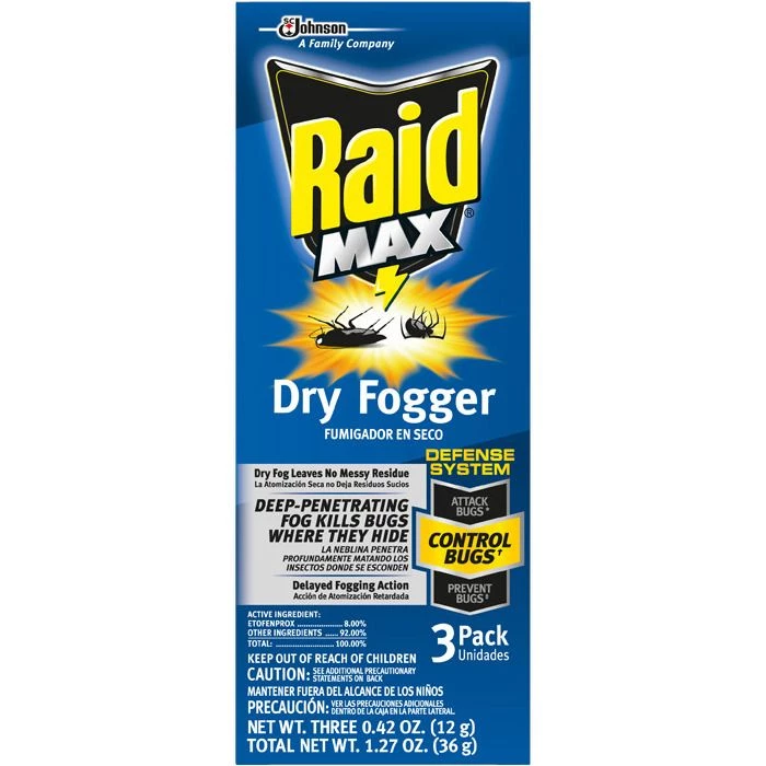 Raid Max No Mess Dry Fogger, 3-Pack, 892 3 Raid Max No Mess Dry Fogger, 3-Pack, 892