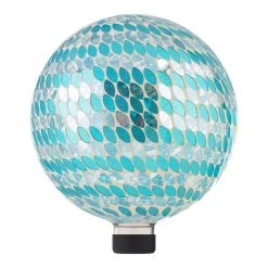 Alpine Mosaic Gazing Globe with Blue Petals, HGY428