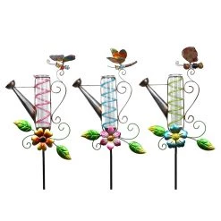 Alpine Solar Watering Can Rain Gauge Garden Stake, Assorted Styles, RGG242A