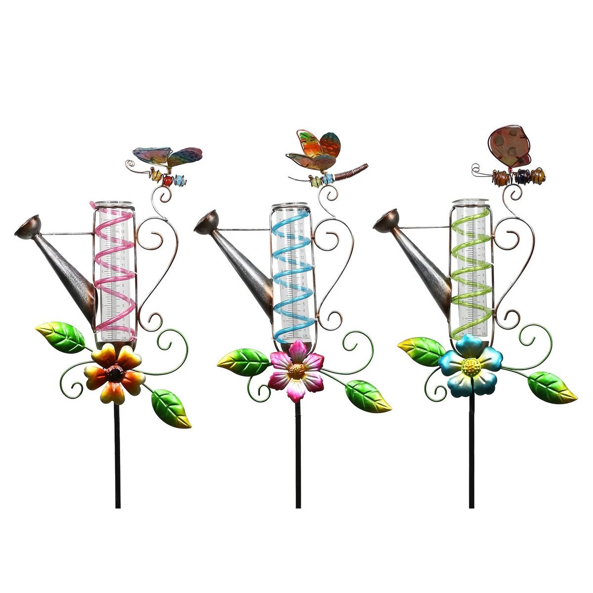 Alpine Solar Watering Can Rain Gauge Garden Stake, Assorted Styles, RGG242A 3 Alpine Solar Watering Can Rain Gauge Garden Stake, Assorted Styles, RGG242A