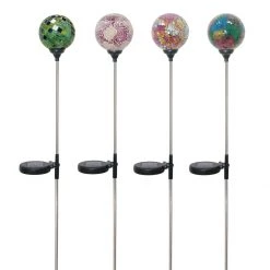 Alpine Solar Glass Globe Garden Stakes with LED, Assorted Styles, SLC108A